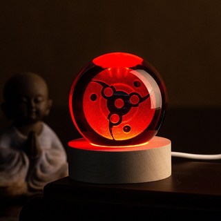 火影忍者 寫輪眼水晶球小夜燈，可發光擺件，送學生禮物, 1個, 三勾玉6cm球+圓底座