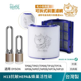 怡悅 HEPA 濾網 適用於 戴森 Dyson TP09 TP06 TP7A HP07 TP07 HP09 HP10 TP10 空氣清淨機, 1個, 抗敏HEPA濾心+送兩片可拆寵物濾網