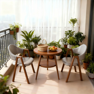 테이블의자세트 밀크티 카페 2인용 탁자 의자 원형 거실테이블, 가죽 식탁의자X2+원형테이블X1