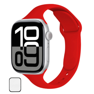 NUBASE 애플워치 호환 슬림 더블 단추 실리콘 스트랩, 레드