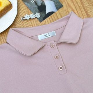 【Fee現貨6色】正韓短版翻領上衣Polo衫 女上衣 POLO衫 短版 翻領 素色 排扣 polo 短板 韓國女裝