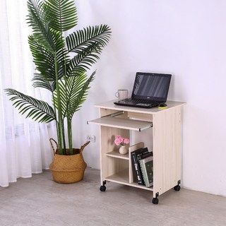 【河狸居家】MIT低甲醛附輪電腦桌/寫字桌/工作桌 移動式鍵盤桌 學生讀書桌, 淺楓木色