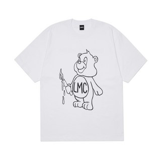 【台現】LMC 小熊短袖T恤 韓國潮流情侶款 純棉舒適短袖上衣, 蠟燭小熊-白色