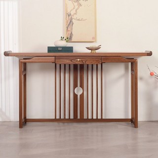 新中式榆木玄關桌，簡約實木供桌條案，入戶禪意玄關櫃，多功能佛桌邊桌, 圓通款款110*35*80cm