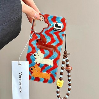 애플데이즈 레드블루 줄무늬 닥스훈트 아이폰케이스