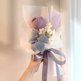 有感選物 手工針織畢業 母親節花束, E3.鬱金香-藍紫月眠, 1件