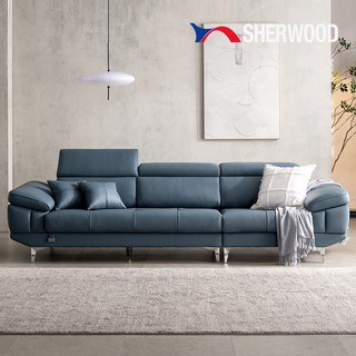 [쉐우드가구]디네띠 4인용 천연소가죽 헤드틸팅 기능성 소파, 라이트그레이