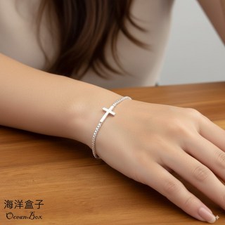 海洋盒子 簡約亮面聖潔十字架方格S925純銀手鍊 OB3169 女用手鍊