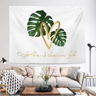 ins北歐風綠植背景掛布牆布，房間裝飾佈置，宿舍臥室床頭掛布掛畫，遮醜佈宿舍改造墻布，背景佈掛佈送安裝配件, 2,100*70公分, 2