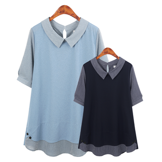 허밍퍼플 여성용 3113 RN 썸머 쿨 레이어드 빅사이즈 한여름 시원한 스트라이프 카라 아이스 냉감 블라우스 셔츠 하이퀄리티 여성의류