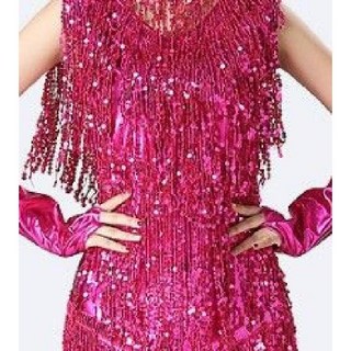 살사 라틴 댄스 의상 스팽글 원피스 드레스 장갑 세트 공연 대회 댄스복 쓰리 피스, 로즈 레드 세트