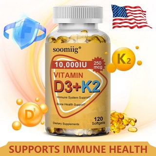 D3+K2 보충제 - 관절 뼈 및 면역 건강을 위한 1000 IU(250mcg) 비타민 D 및 K 복합체 비 GMO 쉽게 삼킬 수 있음, 120캡슐-3병, 120정, 3개