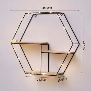 【台灣出貨】創意北歐傢居裝飾墻上置物架餐廳墻麵掛飾客廳臥室床頭墻壁收納架, 黑色大六角
