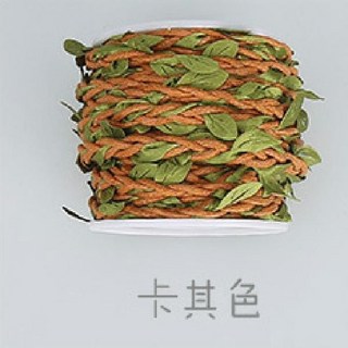 臺灣現貨 5毫米麻繩子樹葉混織森林係列裝飾麻繩 DIY手工藝背景藤條, 卡其色臘線樹葉10米一捲, 1個