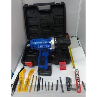 25V 鋰電電鑽 塑膠盒裝 雙速可正反轉 充電電鑽, 1個, 戈麥斯25V鐵蓋藍色款_單電池