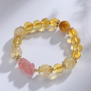 金髮晶黃水晶草莓晶貔貅手鍊女小衆ins風禮物