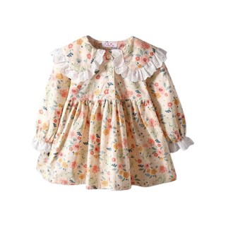 萱寶媽咪baby童裝館 現貨韓版女童彩色圓點格子娃娃領長袖連身裙，兒童春秋薄款洋裝，女寶可愛外出服