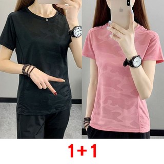 1+1 여성 기능성 냉감 반팔티 여름 아웃도어 자외선 차단 속건성 등산티 상의 얇은 통기성 쿨링 반팔 티셔츠 WMY