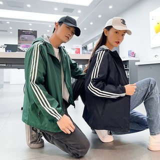 男款連帽夾克，春秋休閒運動風衣，三條槓潮流單衣