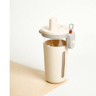 拉拉杯 ECOZEN環保杯 800ml超大容量防漏水壺 附贈吸管杯套隨行杯飲料杯, 白灰, 1個