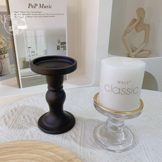 無情 羅馬柱玻璃燭台 多尺寸歐式設計 餐桌婚禮佈置 香薰蠟燭底座 北歐居家氛圍擺件, 黑色,小/高8cm