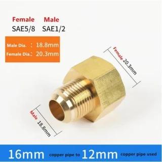 에어컨 구리 튜브 암-수 SAE 플레어 스레드 어댑터 1 개 1/4 3/8 1/2 5/8 3/4 감속기 조인트 황동 파이프, 05 Female 5l8 Male 1l2, 02 Without Nut, 1개