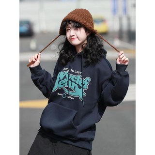 Goofing-off 美式復古重磅加絨保暖寬鬆中性連帽帽T