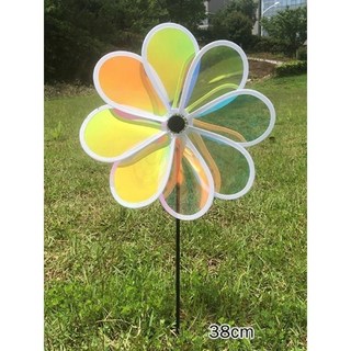 【開發票/統編】炫彩透明反光風車 樓盤別墅景區裝飾 幼兒園戶外旋轉八葉小風車 五顏六色花 防水防曬派對裝飾960112, 38厘米彩膜風車1支, 1個
