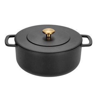 雙耳鑄鐵鍋，導熱均勻，保水保鮮，多種爐具適用, Black, 1套, 24cm