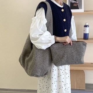 秋冬毛呢大容量女托特包 通勤慵懶風單肩腋下包