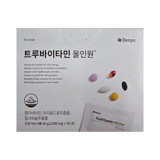 [최신상 리뉴얼] 덴프스 트루바이타민 올인원 비타민 A B C D E K 루테인 밀크씨슬 마리골드꽃추출물 눈건강 간건강 활력증진 한번에, 1박스, 30회분