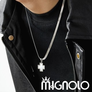 MIGNOLO 四葉草貝母項鍊 鈦鋼 男生 嘻哈 古巴鍊 項鍊 銀 SS138
