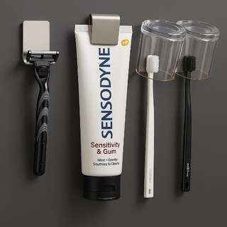 화장실 칫솔걸이 컵 면도기 치약 멀티홀더 스텐, 1개