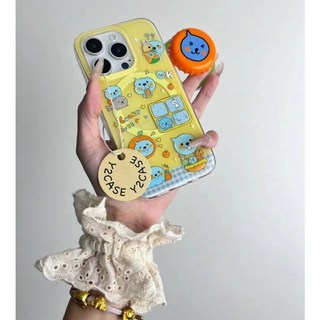 可愛橙汁卡通手機殼 適用於 iPhone 15 Pro Max 14 Plus 13 12 Pro 11 8 Plus X 帶磁吸功能, 1個, 【藍白格卡通橙子+單殼】帶磁吸蘋果13mini