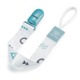 KUKU PLUS 寶寶奶嘴帶 彈跳式固定夾 幾何圖案 安全無毒, 棉花糖藍, 1個