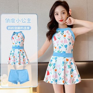 裙式大童平角泳衣泳裝 洋氣兒童女孩女童分體小褲可愛公主 女童泳衣 女孩泳衣 女童遊泳衣