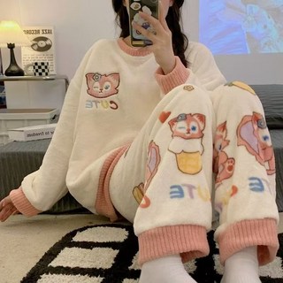 秋冬季珊瑚絨睡衣女長袖保暖套裝女士加絨加厚可愛法蘭絨睡衣女冬Doly