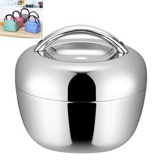 304不鏽鋼便當盒帶蓋蘋果型飯盒 - 上班族成人雙層圓形餐盒, 1個, 1000Ml蘋果飯盒304（送提袋）