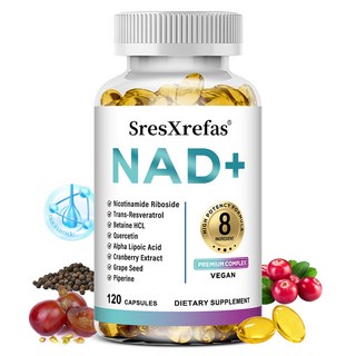 NAD+캡슐 - 나이아신아마이드 뉴클레오사이드 트랜스 레스베라트롤 식물성 폴리페놀 함유 - 다양한 항산화 영양 공급원 에너지 활력 향상 DNA 복구 및 세포 재생, 1개, 60정