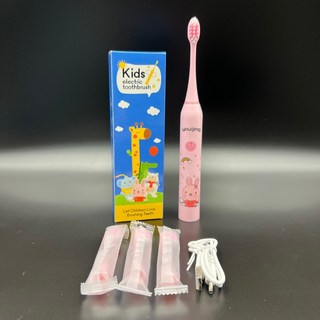 【youlijing】兒童電動牙刷 卡通可愛造型 6-12歲適用 柔軟刷毛 智慧震動 換牙期潔牙推薦, 粉小兔,1入+4刷頭(可使用1年份), 1個, 1個裝