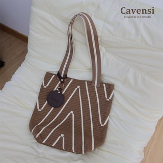 【Cavensi自訂】實拍針織水桶包，藝術感條紋肩背包，大容量單肩手提托特包