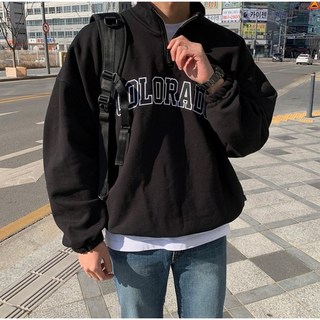 SEMPLICITA 韓國 COLORADO 刺繡 厚磅 高領 拉鍊 大學T 寬版 男女 大學踢 大學Tee