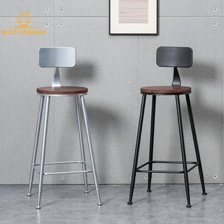 美式吧檯椅現代簡約家用咖啡廳實木酒吧高腳凳子附靠背鐵藝吧檯椅, 75坐高黑, 1個