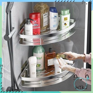 浴架 衛生間置物架 強粘力 高承重 太空鋁免打孔 衛生間浴室三角置物架 壁掛式廁所洗手間洗漱牆上收納, 升級雙倍用料 加高5cm,單層-銀色三角, 1個