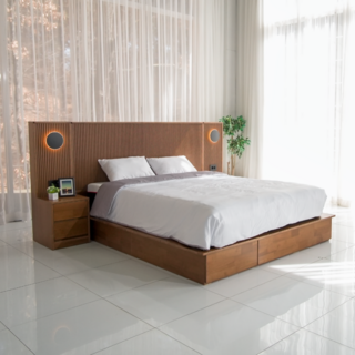 루스인 호텔형 텐바침대 로얄오크 원목침대 프레임 침대프레임+협탁 1개 구성 (매트리스 불포함), 월넛