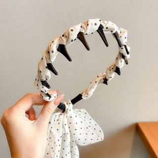 復古鏈條緞麵佈藝髮箍，附飄帶綁髮，宮廷風頭飾