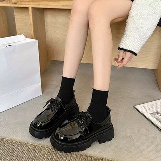 YioYcc 여성 심플하고 편안한 통굽 로퍼 에나멜 슈즈