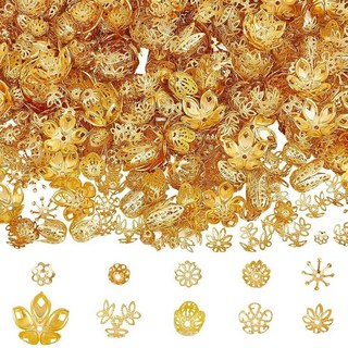 [ 1197728 ] 써니클루 1박스 1000피스 10가지 스타일 골드 비즈 캡 금속 꽃 벌크 아이언 티베트 할로우 플로럴 모양 스페이서 엔드 주얼리 제작용 팔찌 목걸이 DIY, [ 1197728 ] 써니클루 1박스 1000피스 10