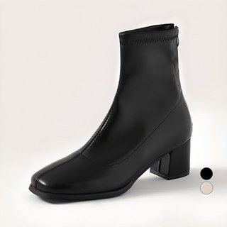 ChakanShoes 粗跟方頭後拉鍊襪靴 BSLTS4c206