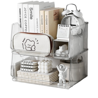 化妝品抽屜收納盒 多功能收納盒 收納盒 化妝品收納盒 可疊加收納盒 抽屉式整理盒 抽拉式收納盒 桌面收納, 透明, 1個